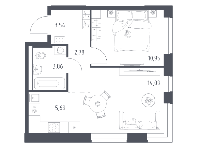 2 ккв (Евро) 40,9 м²