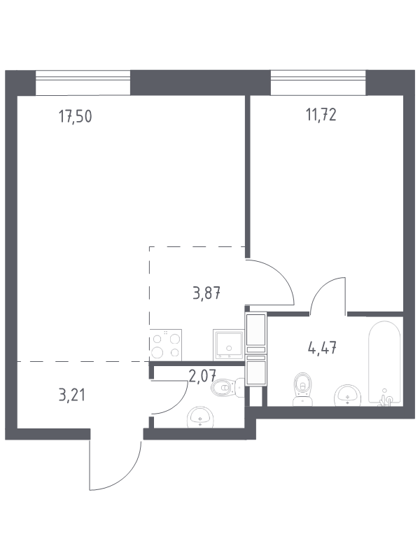 2 ккв (Евро) 42,8 м²