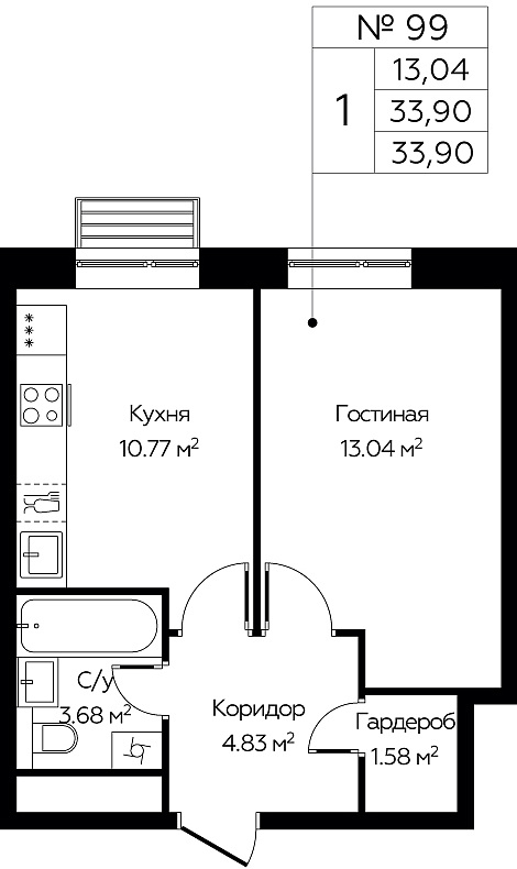1 ккв 33,4 м²