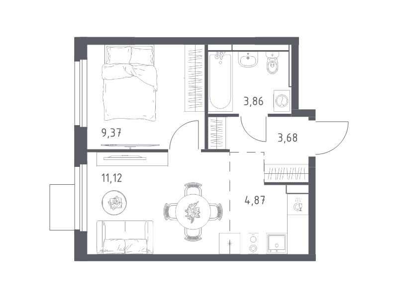 2 ккв (Евро) 32,9 м²