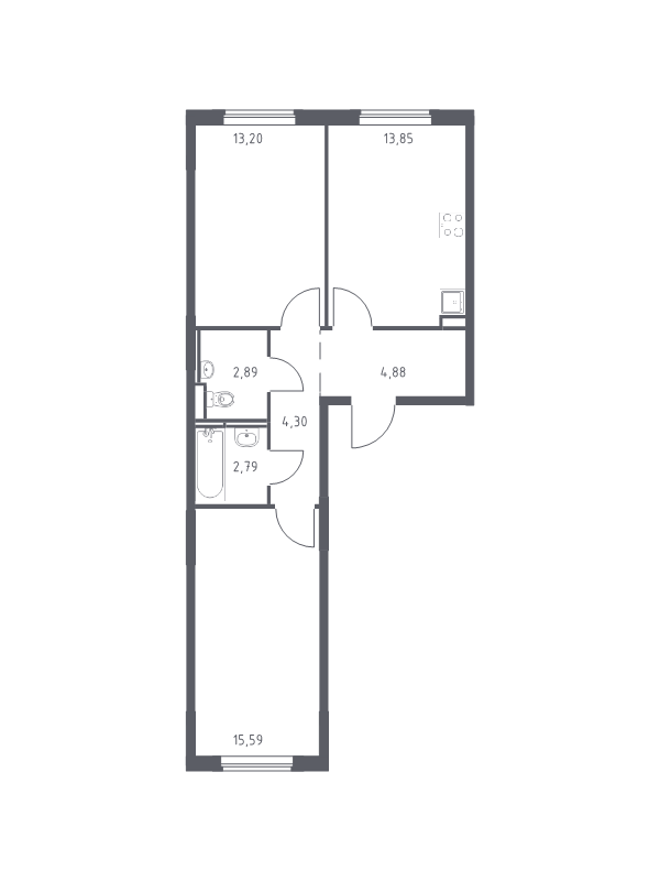 2 ккв 57,5 м²