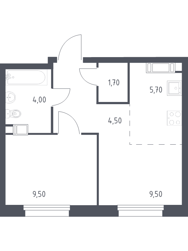 2 ккв (Евро) 34,9 м²