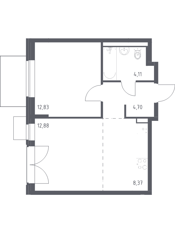 2 ккв (Евро) 42,9 м²