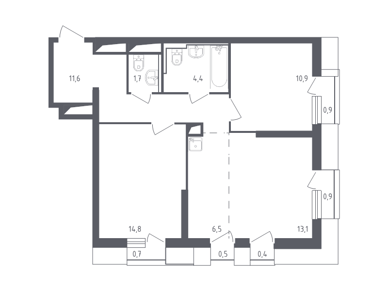 3 ккв (Евро) 66,8 м²