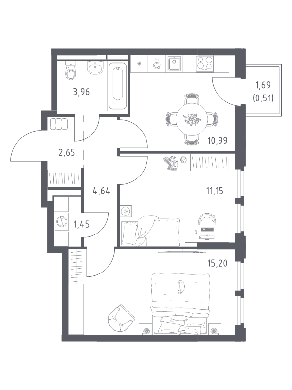 2 ккв 50,6 м²