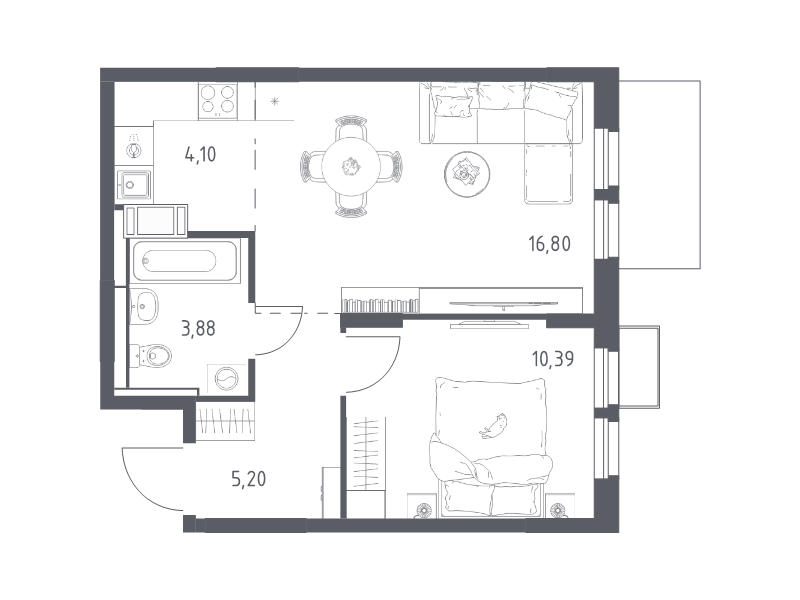 2 ккв (Евро) 40,4 м²