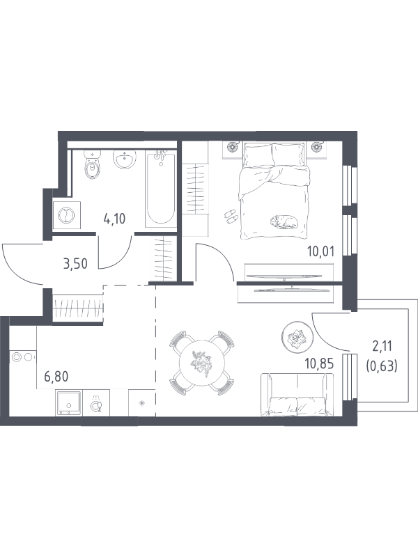 2 ккв (Евро) 35,9 м²