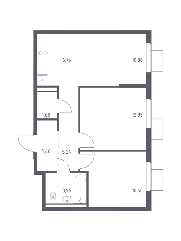 3 ккв (Евро) 55,4 м²