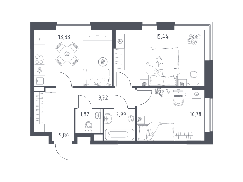 2 ккв 53,9 м²