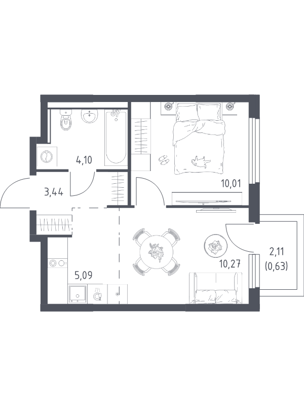 2 ккв (Евро) 33,5 м²