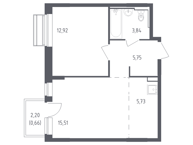 2 ккв (Евро) 44,4 м²