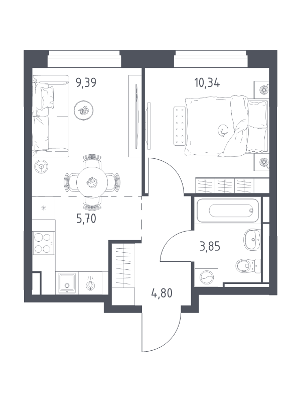 2 ккв (Евро) 34,1 м²