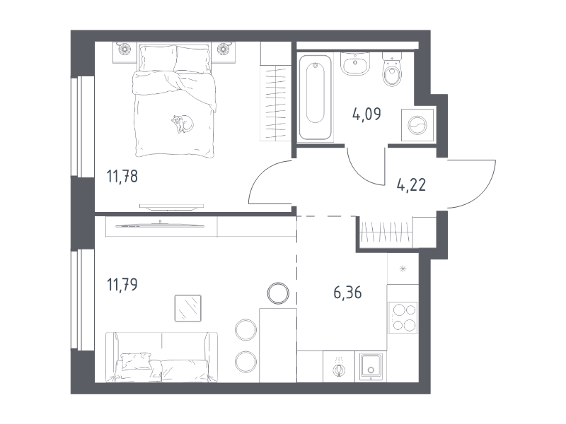2 ккв (Евро) 38,2 м²
