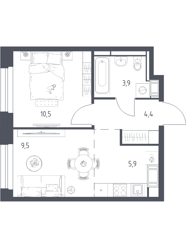 2 ккв (Евро) 33,9 м²