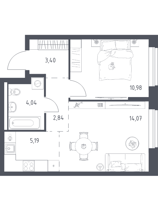 2 ккв (Евро) 40,5 м²