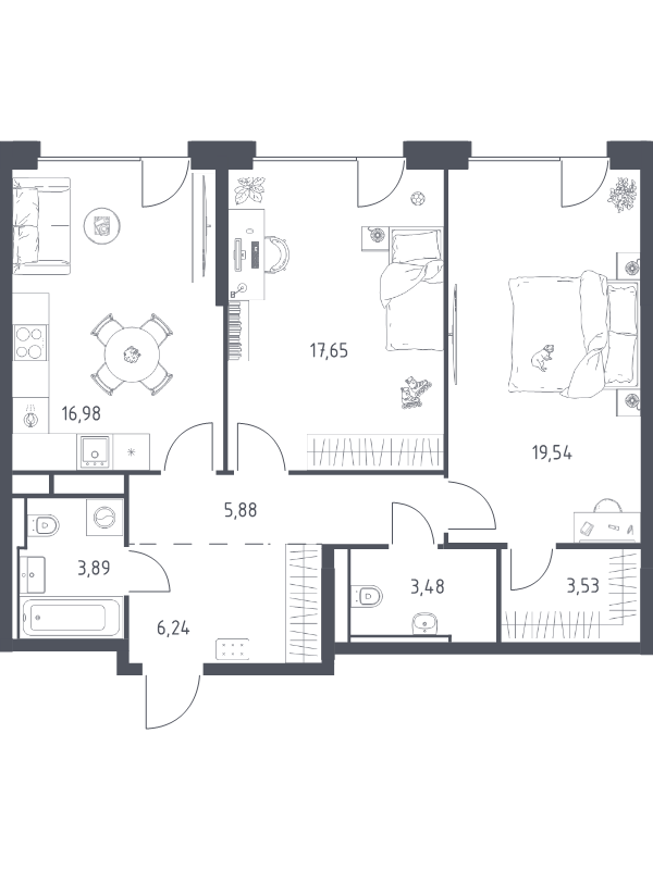 3 ккв (Евро) 77,2 м²