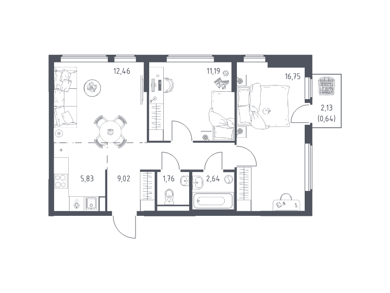 3 ккв (Евро) 60,3 м²