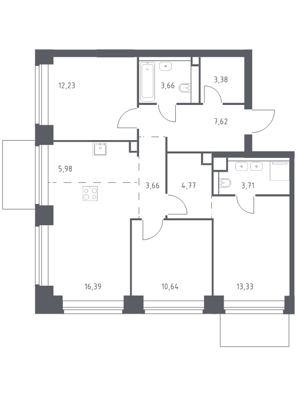 4 ккв (Евро) 85,4 м²