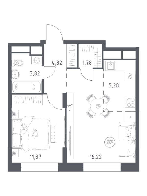2 ккв (Евро) 42,3 м²