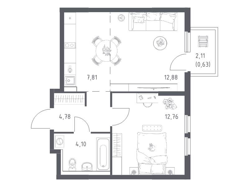 2 ккв (Евро) 43 м²