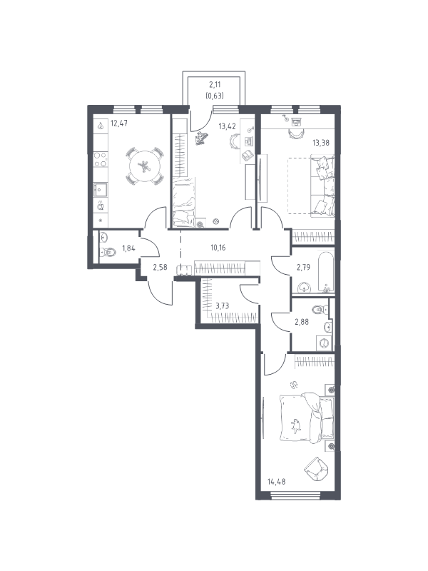 3 ккв 78,4 м²