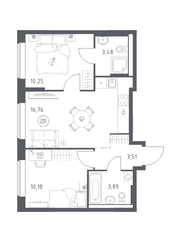 3 ккв (Евро) 48,1 м²