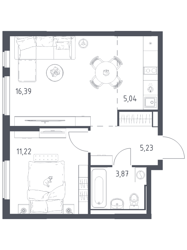2 ккв (Евро) 41,8 м²