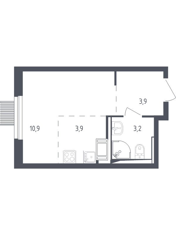 Студия 21,9 м²