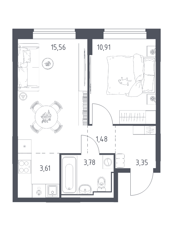 2 ккв (Евро) 38,7 м²