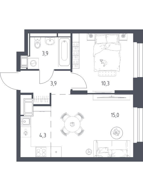 2 ккв (Евро) 36,9 м²