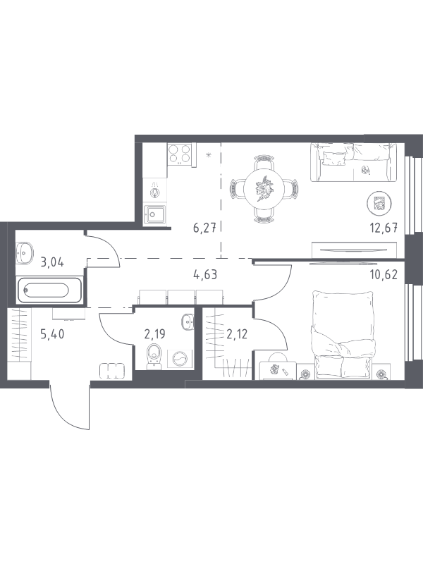 2 ккв (Евро) 46,9 м²