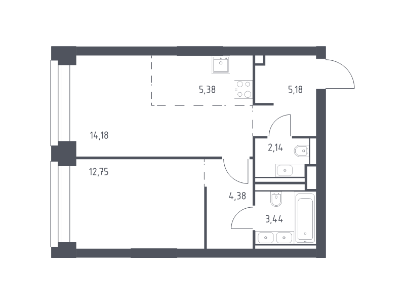 2 ккв (Евро) 47,5 м²