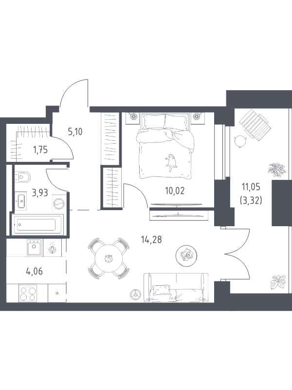 2 ккв (Евро) 42,5 м²