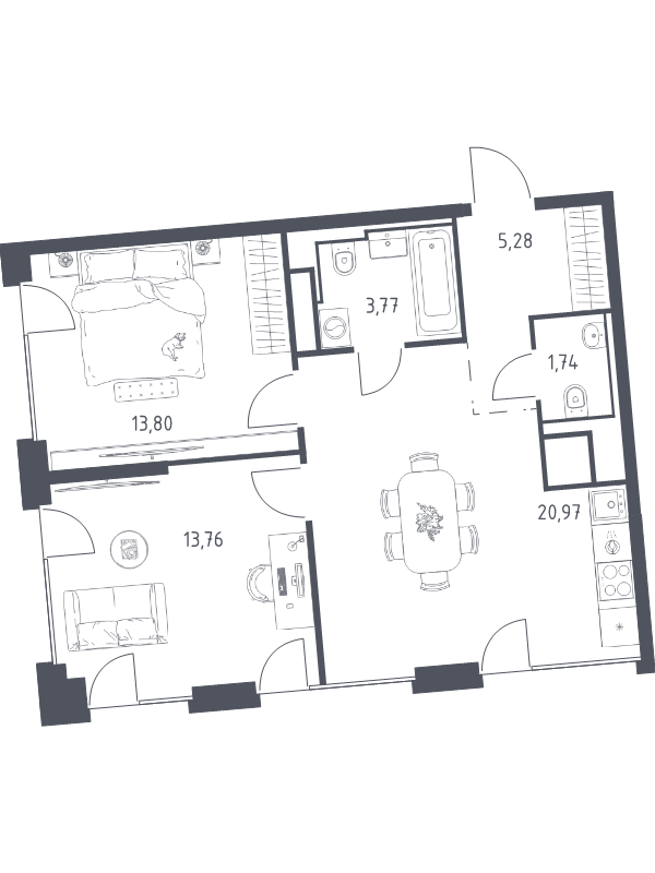 3 ккв (Евро) 59,3 м²