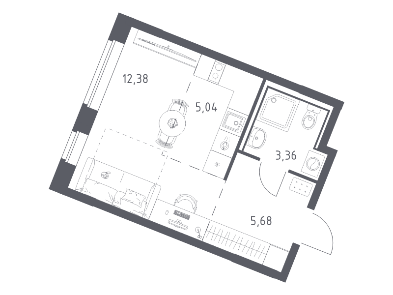 Студия 26,5 м²