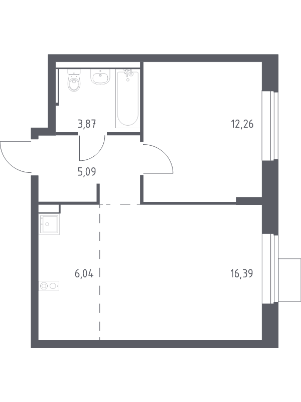 2 ккв (Евро) 43,7 м²