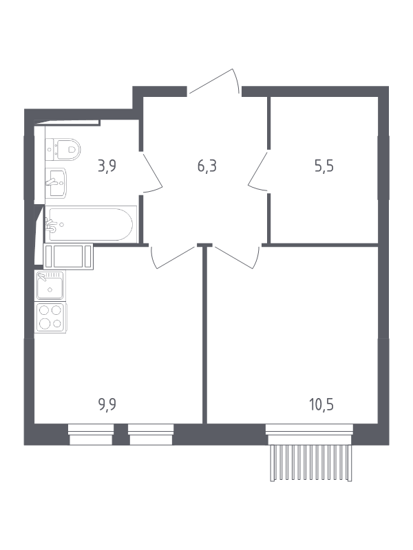 1 ккв 35,7 м²