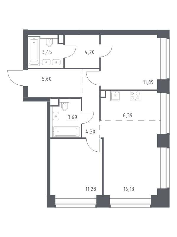 3 ккв (Евро) 66,9 м²