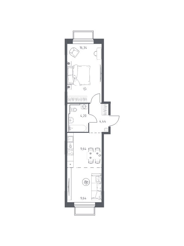 2 ккв (Евро) 44,3 м²