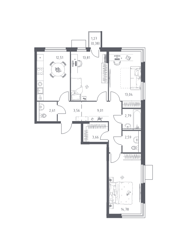 3 ккв 78,7 м²