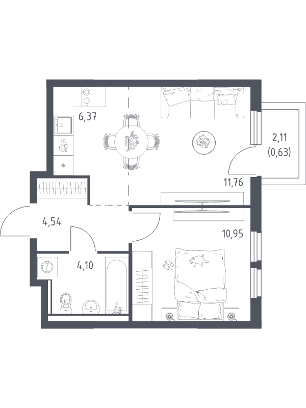 2 ккв (Евро) 38,4 м²
