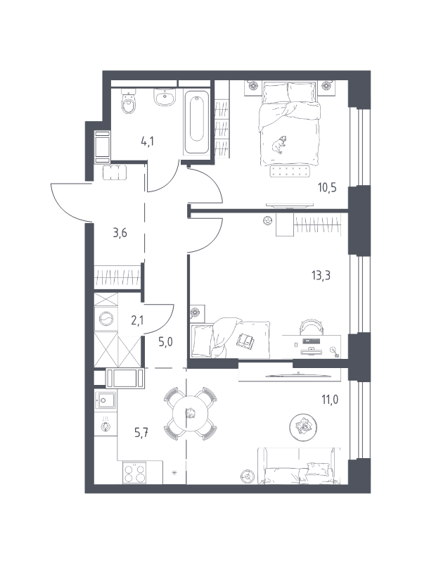 3 ккв (Евро) 54,4 м²