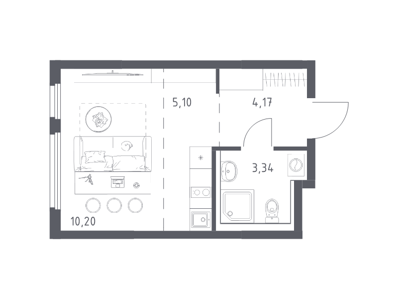 Студия 22,8 м²