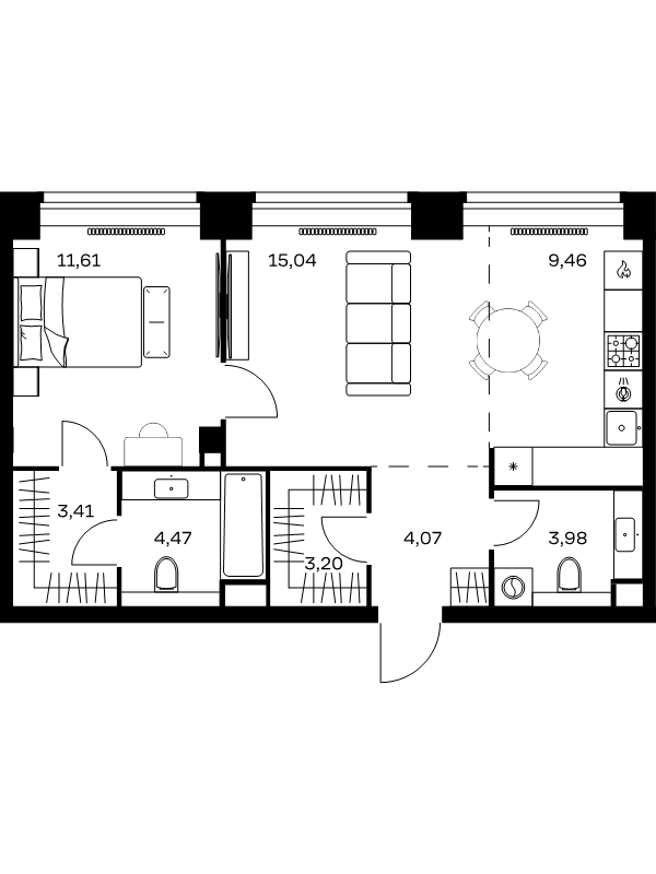 2 ккв (Евро) 55,2 м²