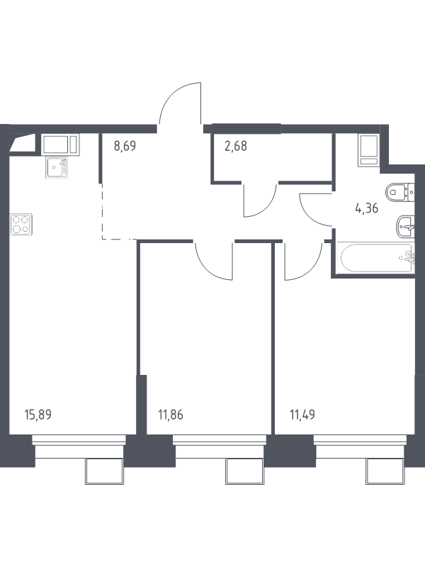 3 ккв (Евро) 54,8 м²