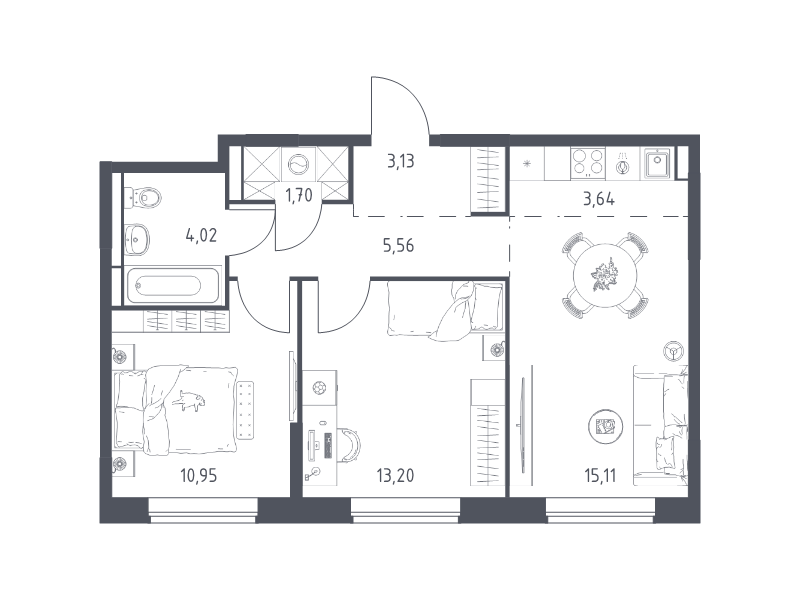 3 ккв (Евро) 57,3 м²