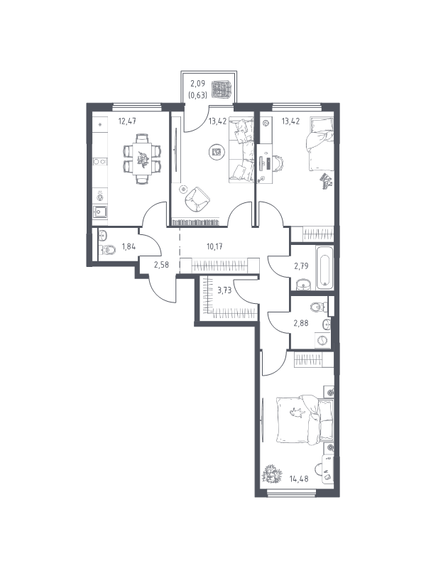 3 ккв 78,4 м²