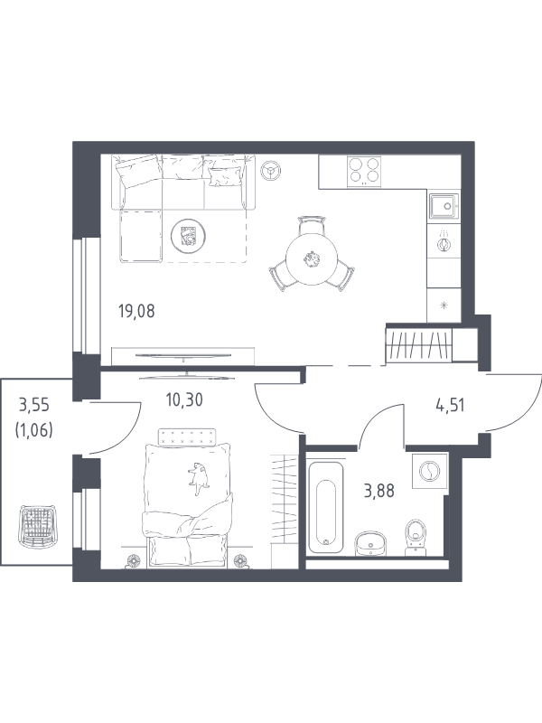 2 ккв (Евро) 38,8 м²