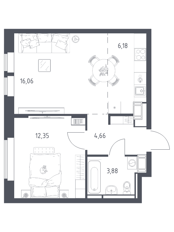 2 ккв (Евро) 43,1 м²