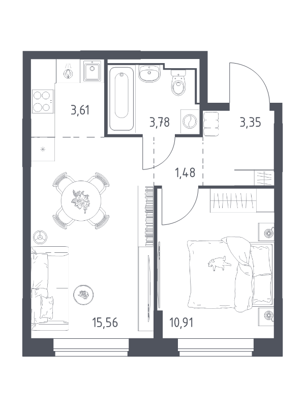 2 ккв (Евро) 38,7 м²